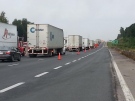 Transport truck traffic on the Highway 401 in Oxford County is backed up following  a collision on Wednesday, Aug, 20, 2014. (Justin Zadorsky / CTV London)