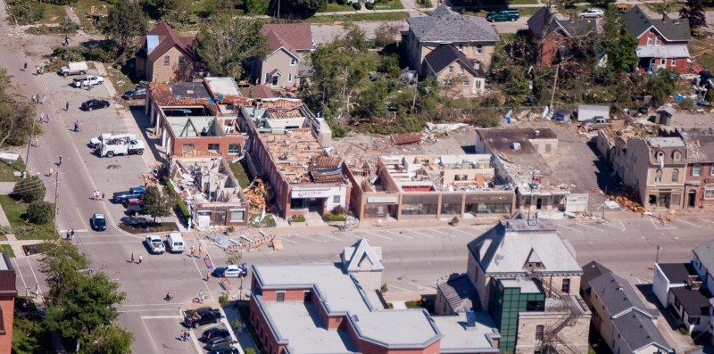 Parts of Goderich, Ontario sit in ruins Monday, August 22, 2011, after a tornado ripped through the town. (Geoff Robins / The Canadian Press)