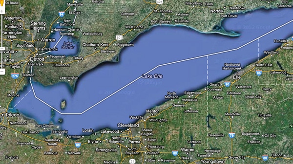 Lake Erie is seen in this image from Google Maps.