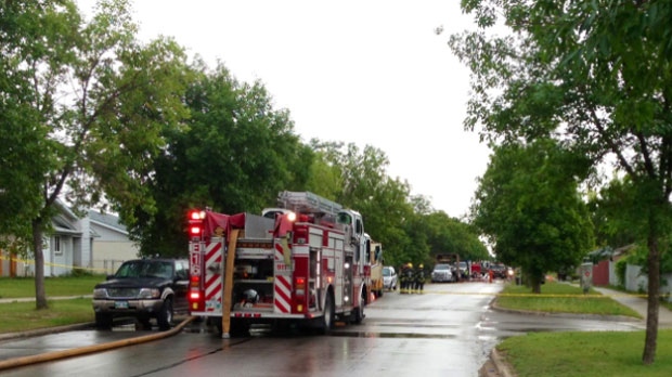 Firefighters evacuated several homes in the Mandalay West area of Winnipeg after a gas leak in Winnipeg on Aug. 21, 2014.