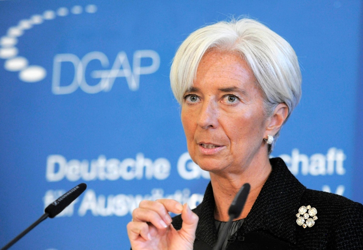 Managing Director of the International Monetary Fund (IMF) Christine Lagarde gestures during her speech about the economic Challenges in 2012 at the German Council on Foreign Relations in Berlin, Monday, Jan. 23, 2012. (AP / Jens Meyer)