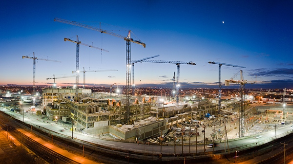 The MUHC provided this wide-angle photo of the superhospital campus under construction.