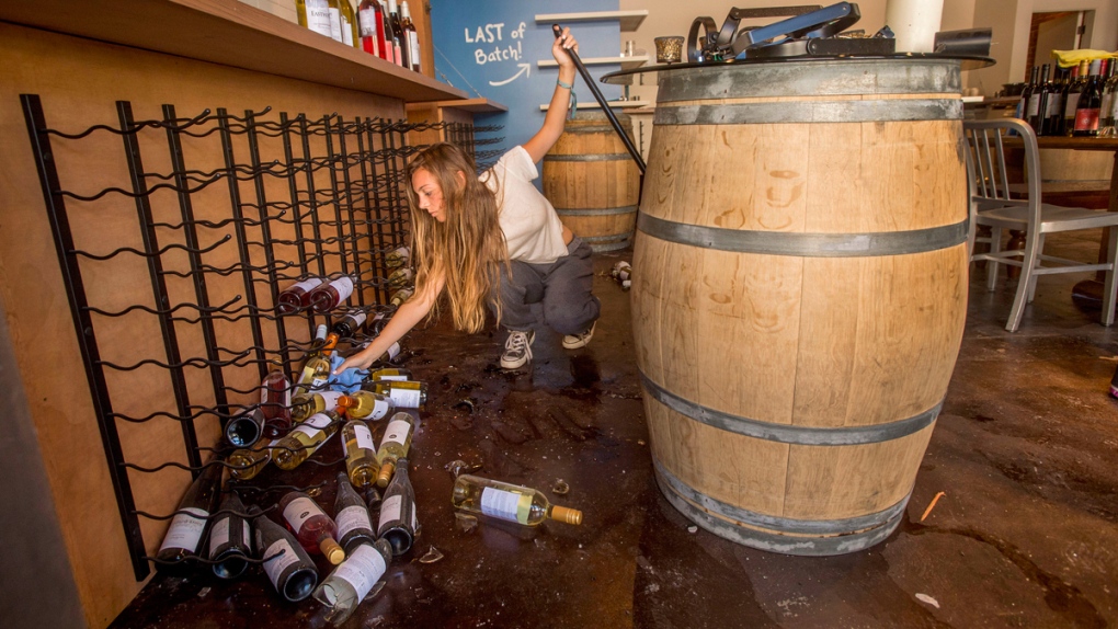 Cleaning up wine bottles in Napa, Calif.