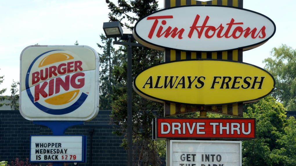 A Burger King sign and a Tim Hortons sign
