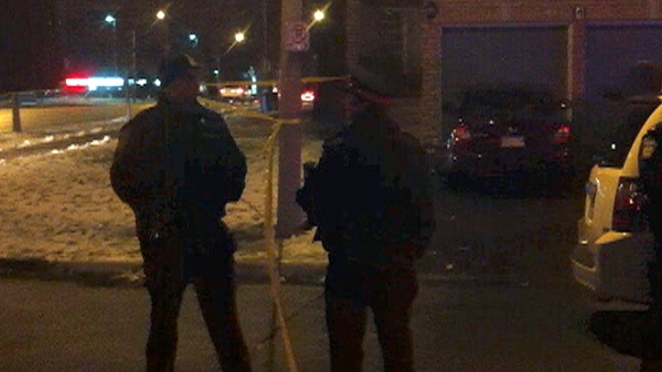 Police are shown at the scene of a shooting involving Peel Police in Brampton on Friday, Jan. 27, 2012.