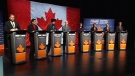 NDP leadership candidates are seen taking part in a debate in Halifax on Sunday, Jan. 29, 2012.