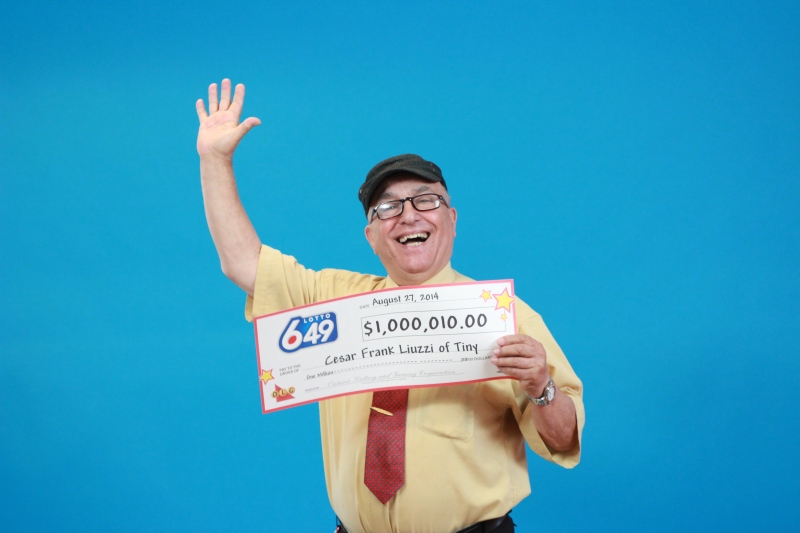 Tiny Township's Cesar Frank Liuzzi celebrates after winning the guaranteed $1 million prize in the August 2, 2014 Lotto 6/49 draw. (Courtesy: OLG)