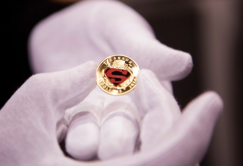 Superman collector coin on display 