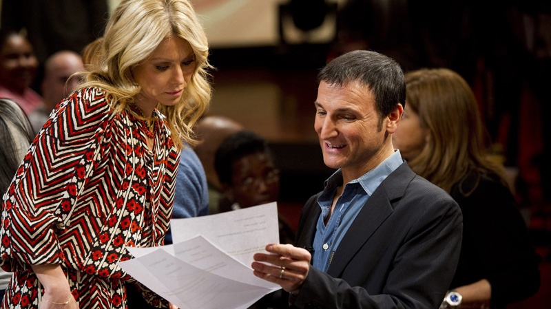 In this Jan. 24, 2012 photo, Executive producer Michael Gelman appears on the set of "Live! with Kelly", with Kelly Ripa in New York. Gelman began as a freelance production assistant and became executive producer in 1987. After the departure of Regis Philbin, Gelman is ready to savor continued success for "Live!" He says he's signed another long-term deal. (AP Photo/Charles Sykes)
