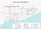 The original Transit City vision consisting of eight new lines is seen in this map.