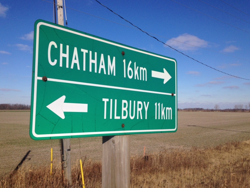 A provincial road sign for Chatham, Ont. and Tilbury, Ont. can bee seen in this undated photo. (Chris Campbell/ CTV Windsor)