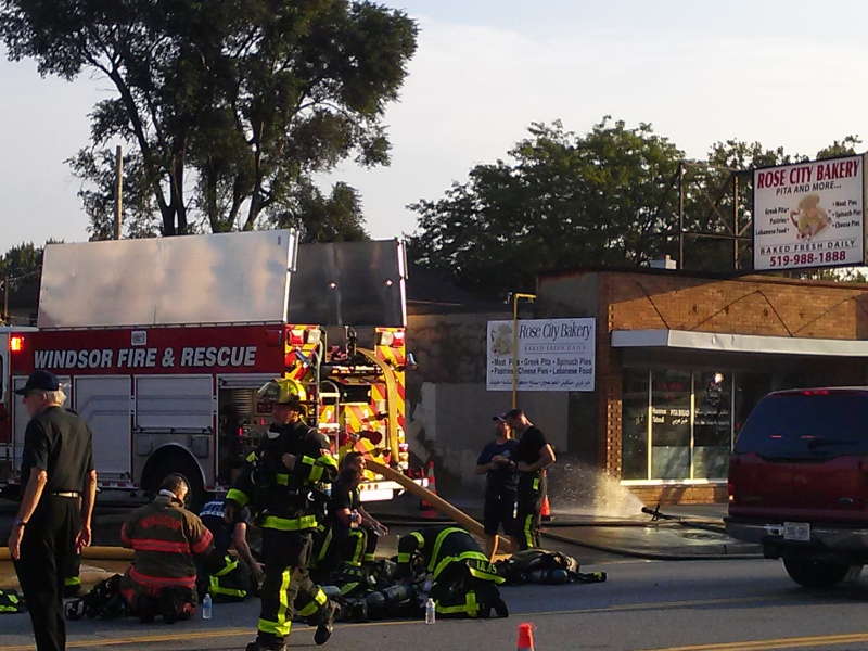 Firefighters battle a blaze at Rose City Bakery in Windsor, Ont. on Friday, Sept. 5, 2014. (Arms Bumanlag/ CTV Windsor)