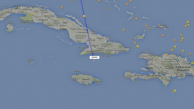 In this image, a screen grab shows the flight path of the unresponsive plane taken at 2:10 p.m. ET from Flightradar.com