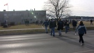 Employees return to the Schneiders plant in Ayr, Ont. after learning it will be soon be closed, Tuesday, Feb. 7, 2012.