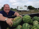 A volunteer with Plentiful Harvest holds freshly picked watermelon in Windsor, Ont. on Tuesday, Sept. 9, 2014. (Michelle Maluske/ CTV Windsor)