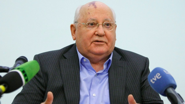 Former Soviet leader Mikhail Gorbachev delivers a lecture entitled "My Life in Politics" at the International University he founded, in Moscow, Thursday, Feb. 9, 2012. (AP / Alexander Zemlianichenko)