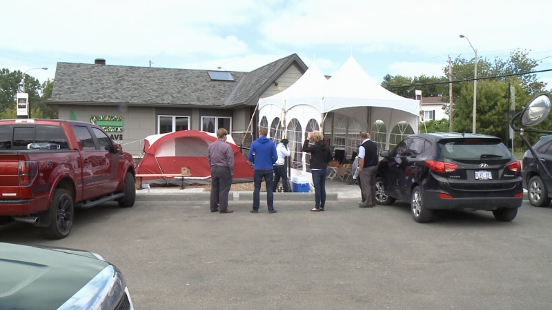 A lineup formed early Wednesday morning with people looking to purchase single homes on premium lots in a new development in Navan. (Photo: Jim O'Grady/CTV Ottawa)