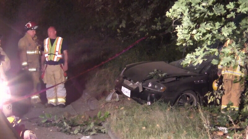 A man is dead after he lost control of his car on Boundary Road, crashing into a light standard. Sept. 13, 2014. (CTV)