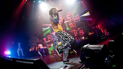 LMFAO's Redfoo performs fully-clothed before stripping down to a pair of Speedos in Vancouver's Pacific Coliseum. Feb. 9, 2012. (Anil Sharma for ctvbc.ca)