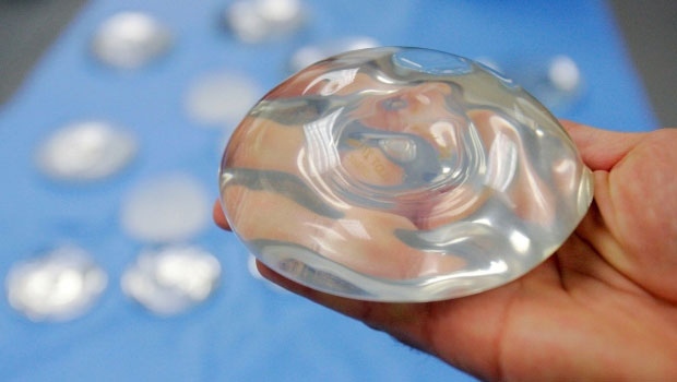 A silicone gel breast implant
