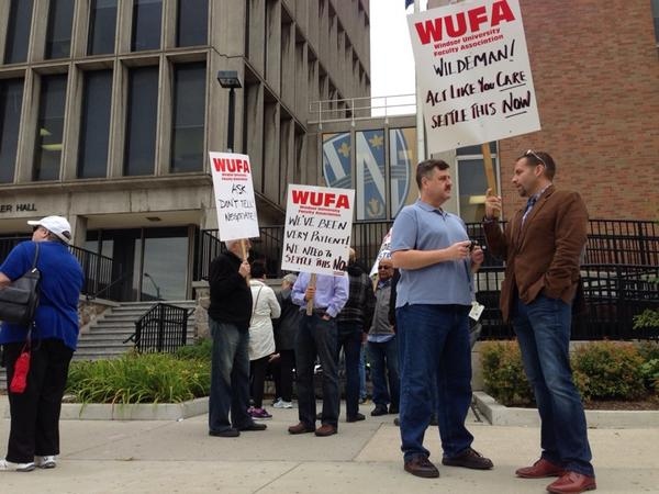 University of Windsor faculty hold a one-day protest in Windsor, Ont. on Monday, Sept. 15, 2014. (Michelle Maluske / CTV Windsor)