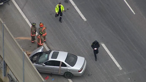 A crash along the eastbound lanes of Highway 401 near Victoria Park Avenue sent three people to hospital Friday afternoon. 