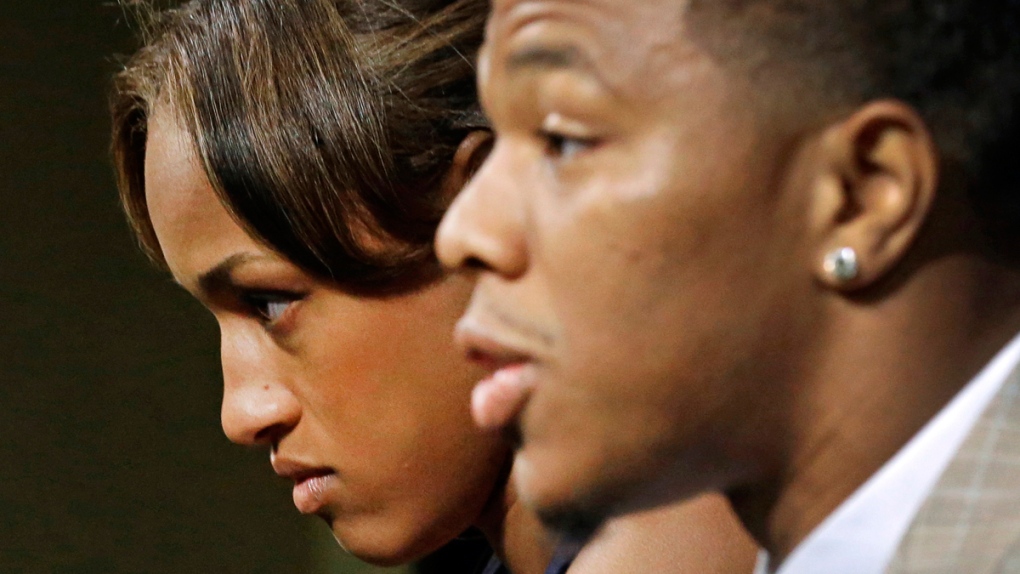 Janay and Ray Rice at a news conference