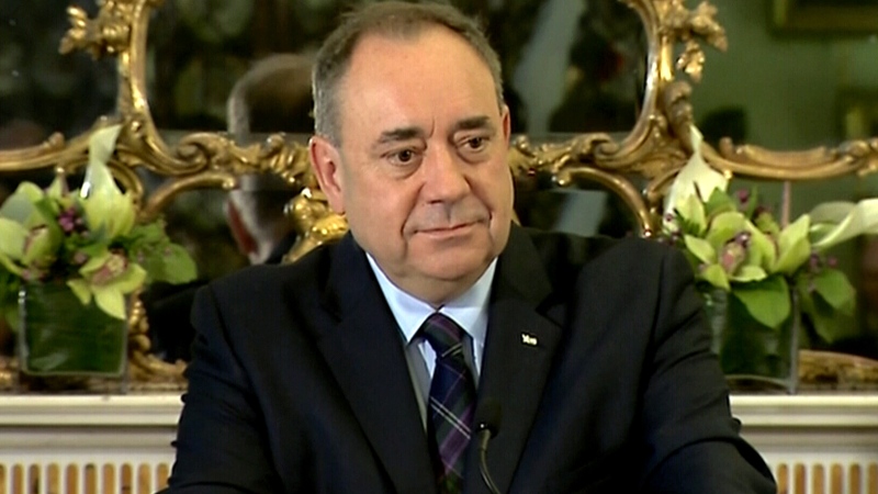 Scottish First Minister Alex Salmond at a press conference in Edinburgh, Scotland, Friday, Sept. 19, 2014.