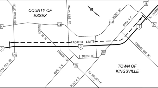 Highway 3 reconstruction map