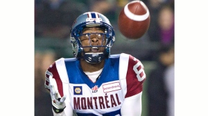 Montreal Alouettes Duron Carter (89) makes the catch for a touchdown against the Edmonton Eskimos during second half action in Edmonton, Alta., on Friday September 12, 2014. THE CANADIAN PRESS/Jason Franson.