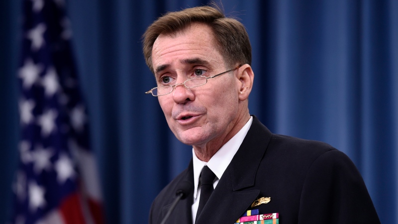 In this Sept. 2, 2014, file photo, Pentagon press secretary Navy Rear Adm. John Kirby speaks during a briefing at the Pentagon. (AP Photo/Susan Walsh)