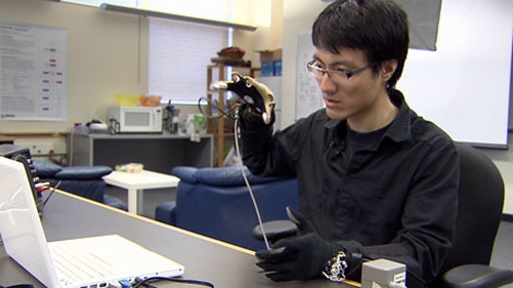 UBC student Johnty Wang is helping develop a technology that uses hand gestures to create speech. Feb. 19, 2012. (CTV)