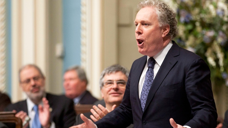 Quebec Premier Jean Charest responds to the Opposition at the legislature in Quebec City, Thursday, Feb. 16, 2012. (Jacques Boissinot / THE CANADIAN PRESS)