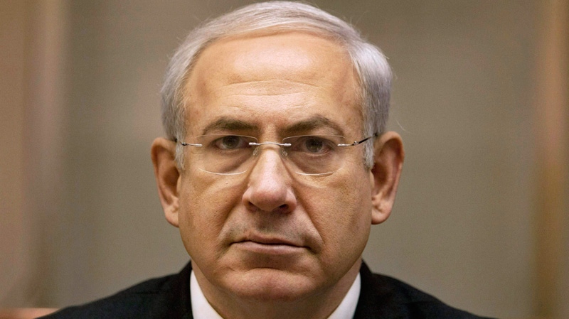 Israeli Prime Minister Benjamin Netanyahu attends the weekly Cabinet meeting in his office in Jerusalem, Sunday, Feb. 19, 2012. (AP / Sebastian Scheiner)