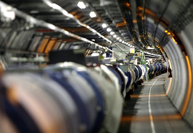 The LHC (large hadron collider) is seen in its tunnel at CERN (European particle physics laboratory) near Geneva, Switzerland.