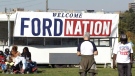 People congregate in front of a Ford Nation banner in this undated photograph. (CTV Toronto)