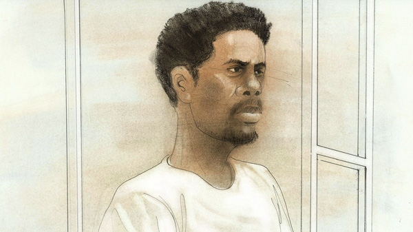 Kevin Perez, who has been charged with the murder of Chris Thompson, is shown in this court sketch on Tuesday, Feb. 21, 2012.