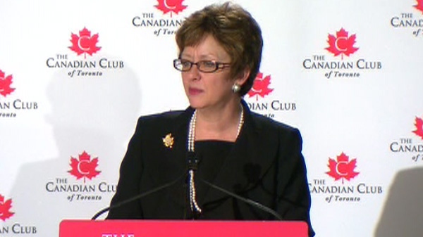 Human Resources Minister Diane Finlay addresses media in Toronto, Tuesday, Feb. 21, 2012.