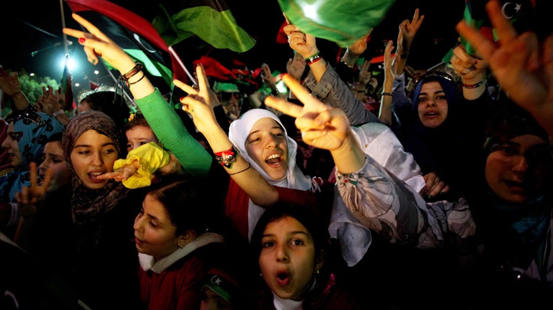 Girls and women attend a celebration of Libya's liberation in Freedom Square in Misrata, Libya, Oct. 23, 2011. (AP / Manu Brabo)