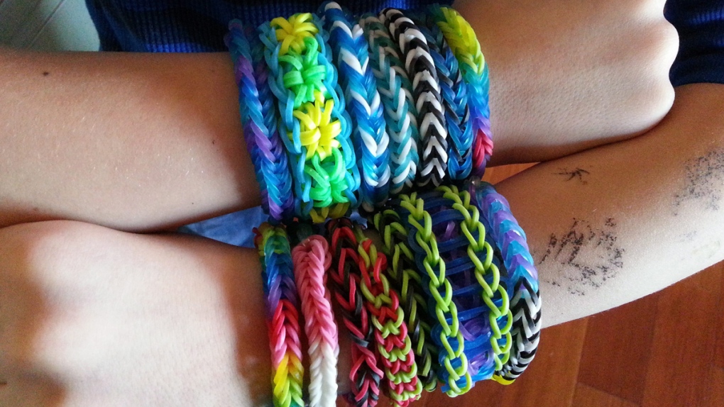 Wearing Rainbow Loom band bracelets