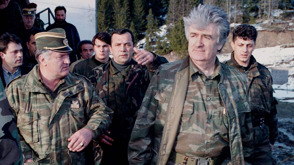 Karadzic, second right; Mladic, first left
