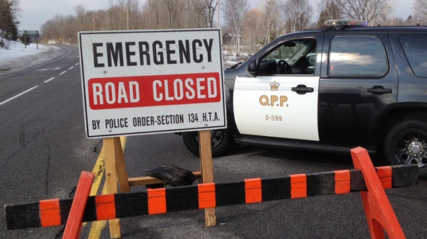 Ontario Provincial Police close Highway 7 between County Road 36 and Zealand Road after a triple fatal on February 22, 2012.