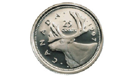 A Canadian quarter is seen in this undated image.