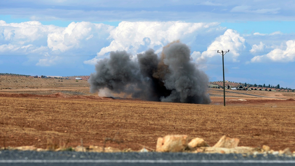 A mortar shell fired near Kobani, Syria