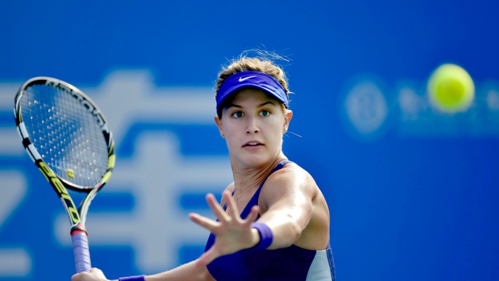 Eugenie Bouchard of Canada prepares to hit a retur