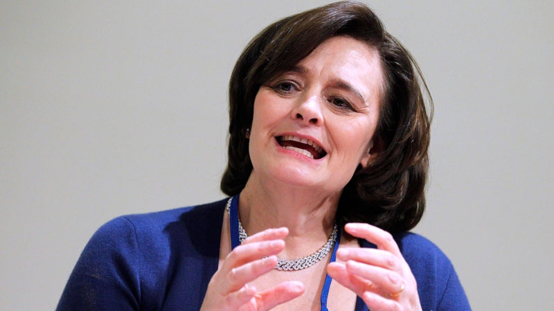 Cherie Blair, wife of former British Prime Minister Tony Blair, speaks at a forum at the IMF building in Washington on Thursday, Oct. 7, 2010. (AP / Manuel Balce Ceneta)