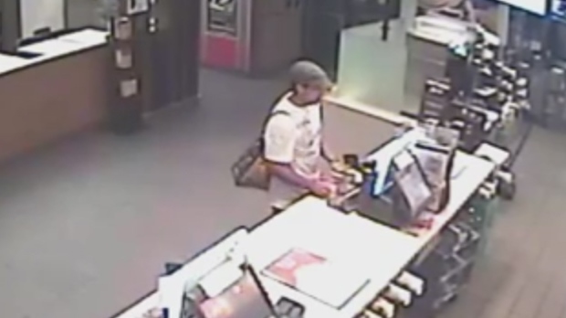 A suspect Windsor police believe is responsible for a theft at a Windsor, Ont. McDonald's restaurant can be seen in this surveillance video screenshot on Sept. 3, 2014. (Windsor Police Service)