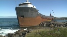 This file photo shows the wreck of the MV Miner in Cape Breton.