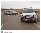 A stolen car and an RCMP vehicle were damaged during a police pursuit Monday east of Swift Current. (RCMP handout)