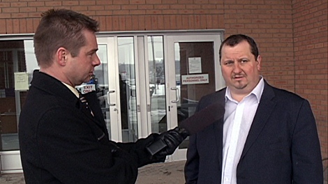 Brad Hache speaks to CTV's Colin Thomas outside of Saskatoon Provincial Court